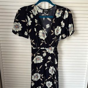 Lulus Navy Floral Wrap Dress